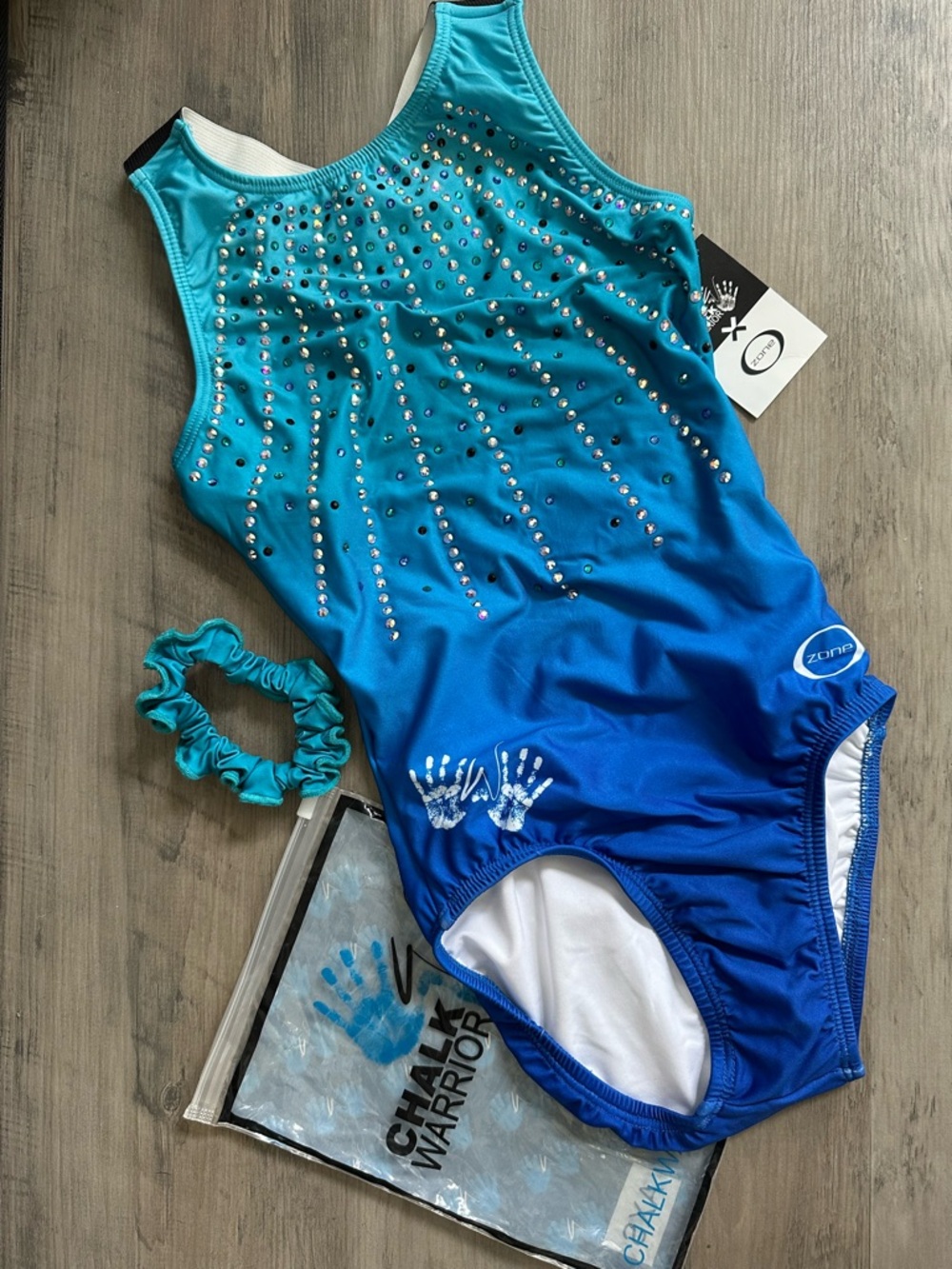CHALK WARRIOR NWT Zone Gradient Blue Girls' Gymnastics Leotard with Rhinestones